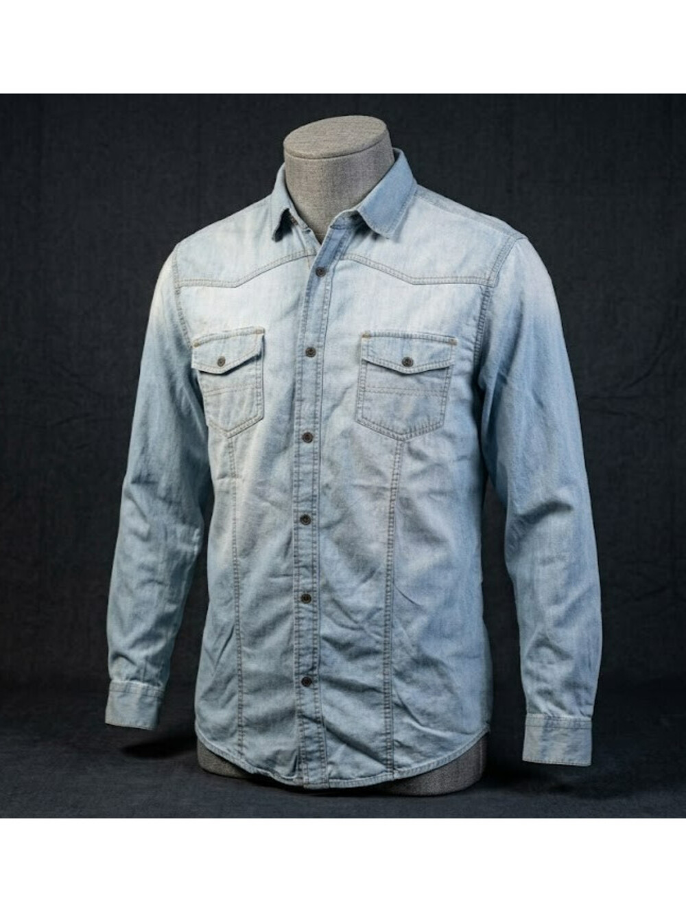 Costal Denim Shirt Men's Medium Light Blue Snap Flap Pocket Wester Casual